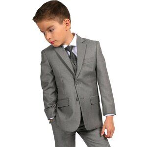 Boys Modern Fit 2 Button Vested Suit in Light Grey